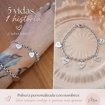 Pulsera de 5 corazones personalizada