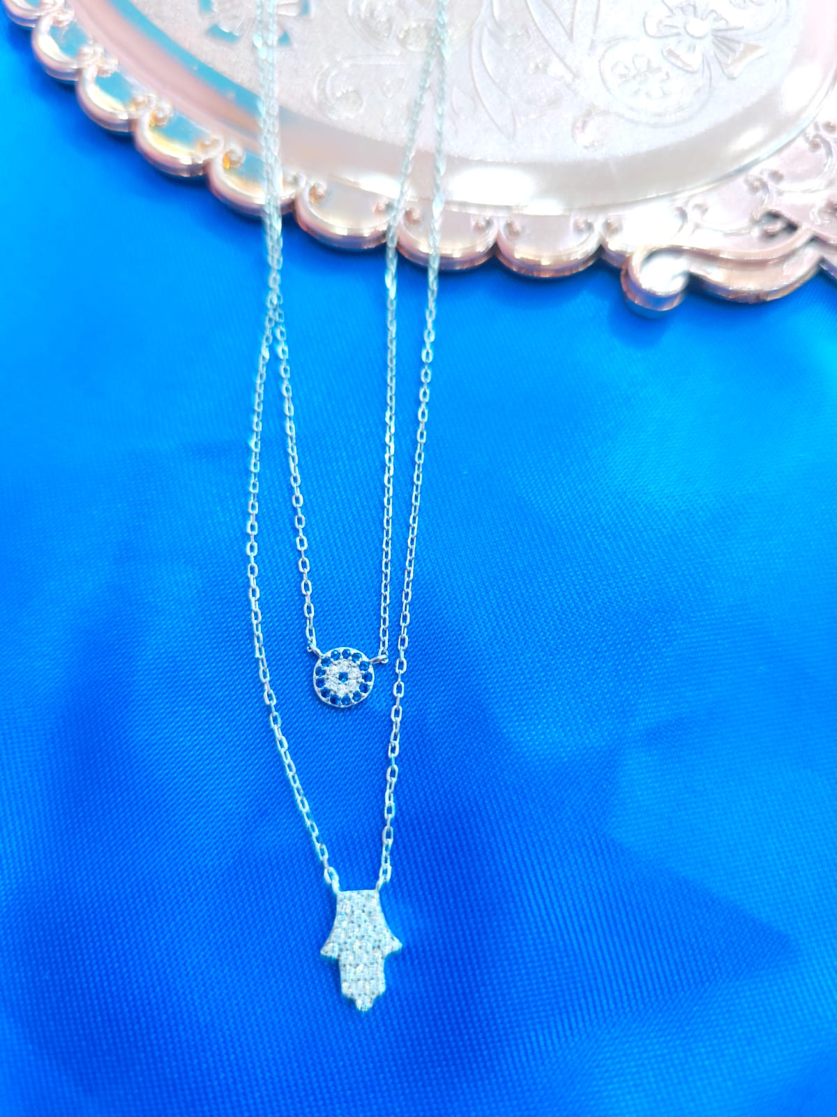 Collar Doble Ojo Turco y Mano De Fátima - Imagen 3