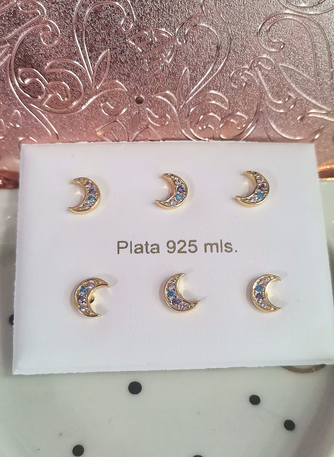 Pendientes luna dorados en plata