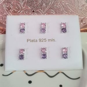 Pendientes de plata con dos circonitas una rosa y otra morada